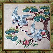 Картины и панно handmade. Livemaster - original item Pictures: Japanese Cranes Cross-embroidered painting. Handmade.