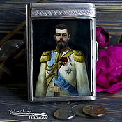 Сувениры и подарки handmade. Livemaster - original item Cigarette case: Silver cigarette case Nicholas II lacquer miniature. Handmade.