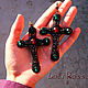 Livemaster.ru Handmade beadwork cross earrings by Loli Rosso. Ручная работа. `Серьги Морриган`, вышивка бисером по коже.