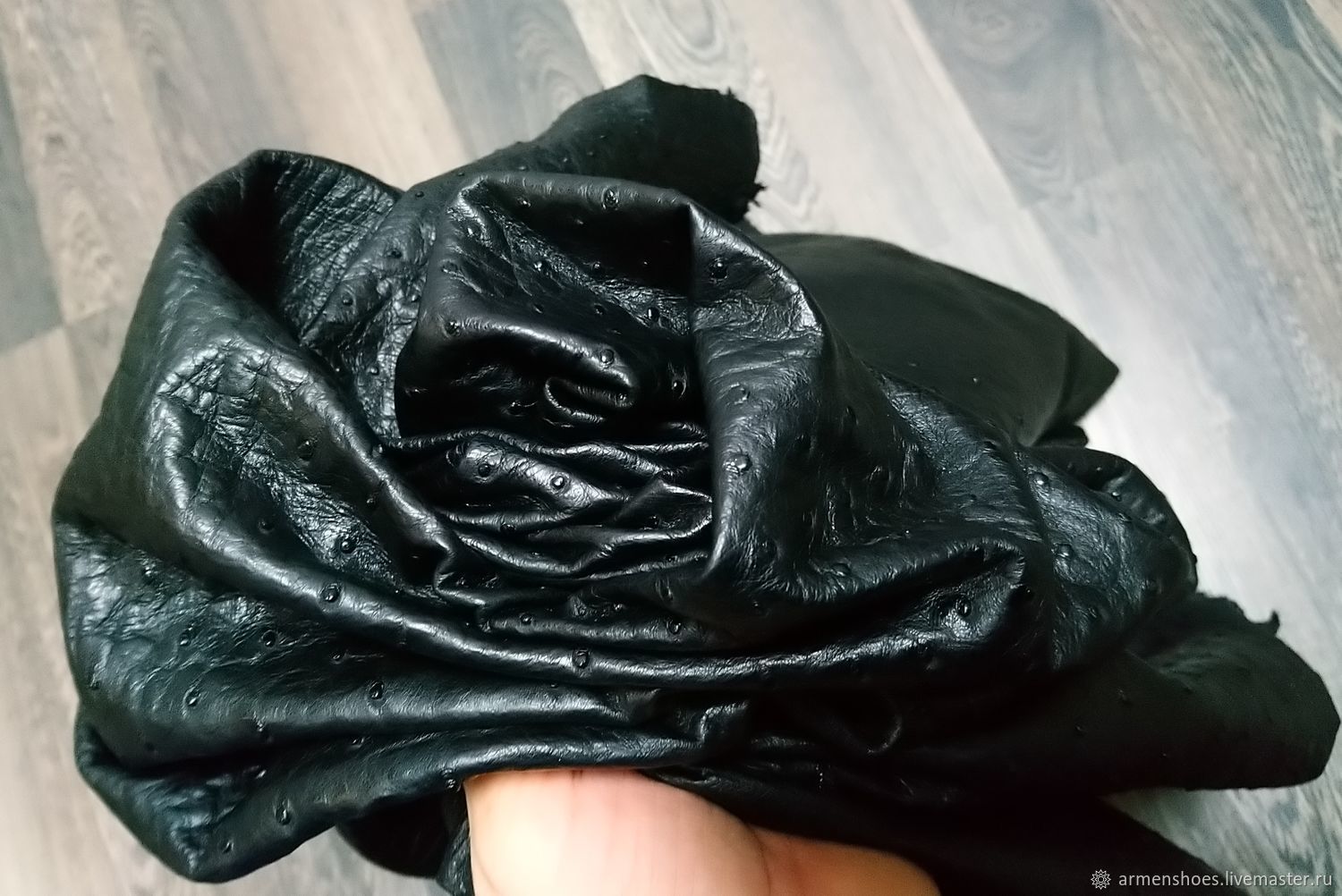 Ostrich leather, soft finish, in black купить на Ярмарке Мастеров