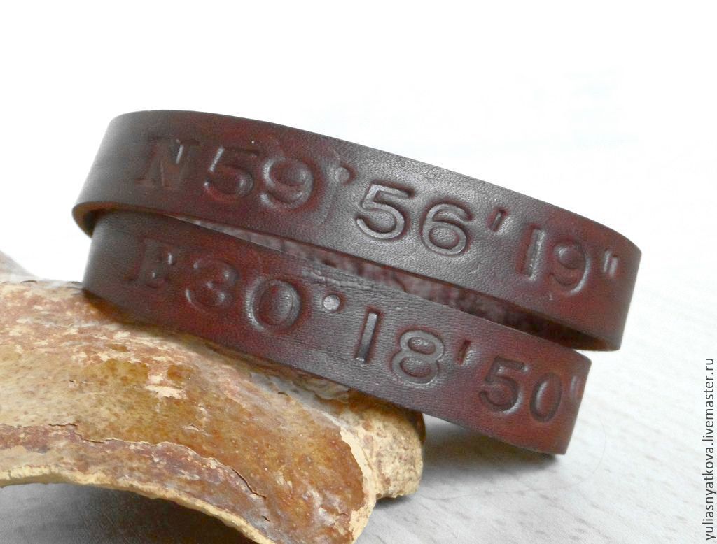 Personalized Leather Bracelet, Coordinates Latitude Longitude, Cord bracelet, St. Petersburg,  Фото №1