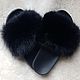 Flip-flops with arctic fox fur are black. Flip flops. Warm gift. Online shopping on My Livemaster.  Фото №2