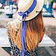 Шляпа канотье с широкими полями и синей атласной лентой, Шляпы, Москва,  Фото №1
