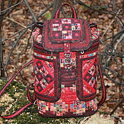 Сумки и аксессуары handmade. Livemaster - original item Cowberry Patchwork backpack, with pockets, Patchwork, Textile, Bordeaux. Handmade.