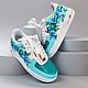Кроссовки белые, кастом обуви Nike Air Force 1, цветы, ручная роспись, Кроссовки, Волжский,  Фото №1