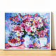 Картина натюрморт с букетом цветов "Утренний чай" на холсте