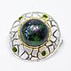 Brooch with zoisite and chromediopsides, rhodium, 2 tones, Brooches, Moscow,  Фото №1
