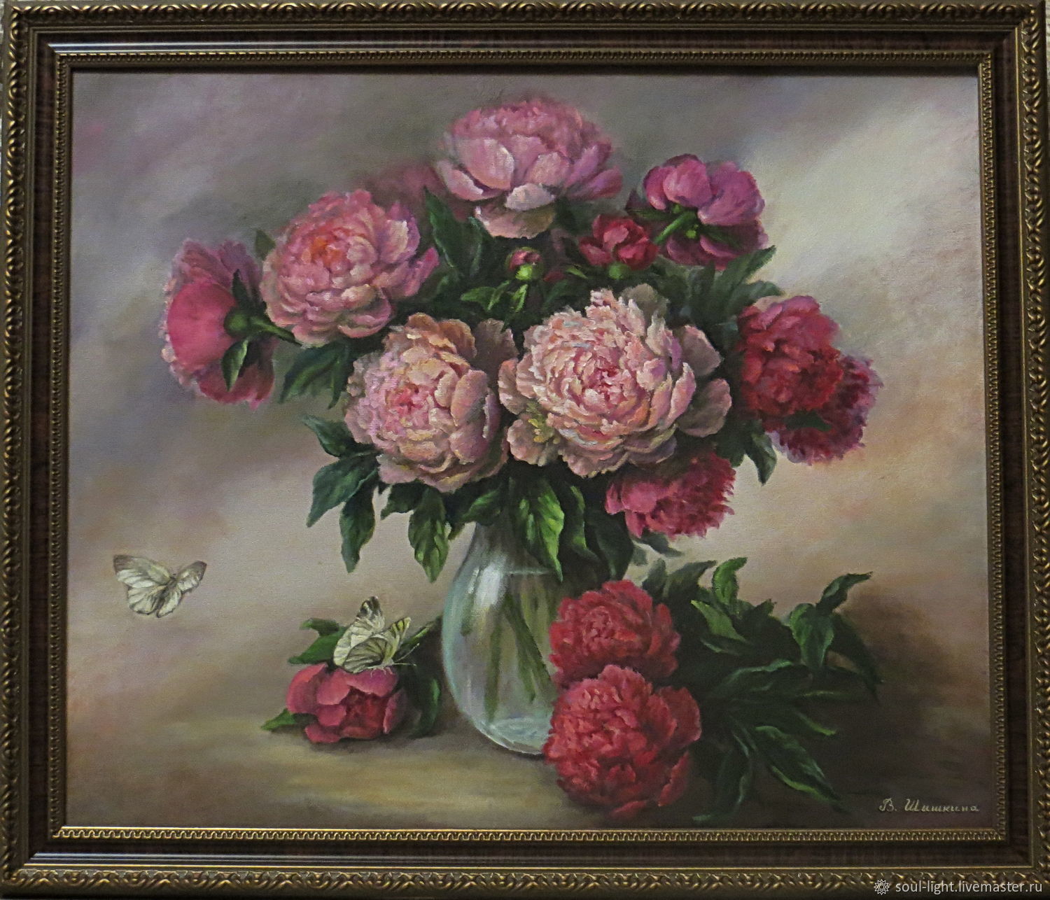 Oil painting of Peonies and butterflies 50h60, Pictures, Moscow,  Фото №1