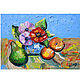 Картина фрукты и цветы маслом 25х35 Натюрморт маслом Сезанн, Картины, Санкт-Петербург,  Фото №1