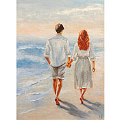Картины и панно handmade. Livemaster - original item Painting of a couple by the sea oil. Handmade.