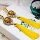 Earring of the brush hand embroidery yellow gold Gold sun, Tassel earrings, Budennovsk,  Фото №1