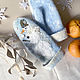 Варежки женские валяные голубые, белые, шерстяные. Снеговик, Варежки, Астрахань,  Фото №1