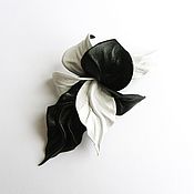 Украшения handmade. Livemaster - original item Domino leather flower brooch black and white black and white. Handmade.
