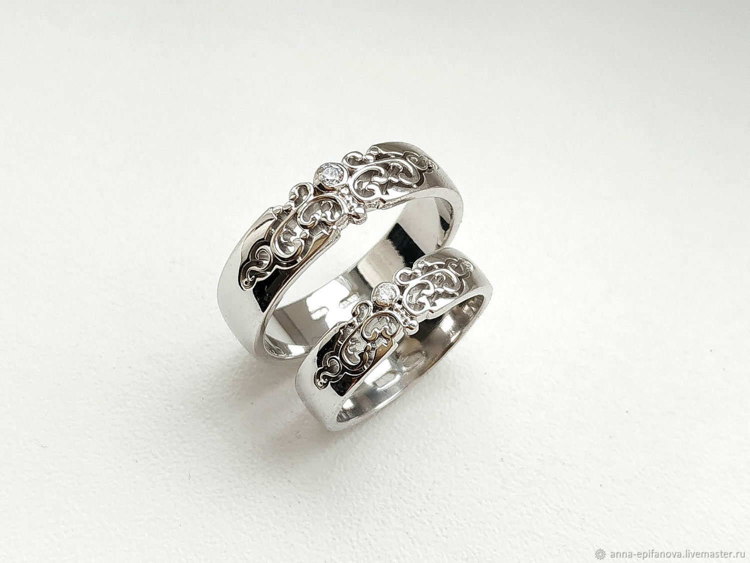 Paired wedding rings with patterns, silver (Ob26), Engagement rings, Chelyabinsk,  Фото №1