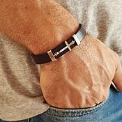 Украшения handmade. Livemaster - original item Leather bracelet with stainless steel cross. Handmade.