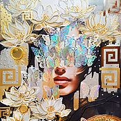 Картины и панно handmade. Livemaster - original item Painting of a girl and white lotuses. Beautiful portrait of a woman. abstraction. Handmade.