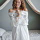 Robe made of natural silk and lace long white, Robes, Moscow,  Фото №1