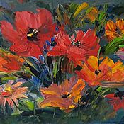 Картины и панно handmade. Livemaster - original item Painting bright red flowers in oil Autumn Garden. Handmade.