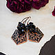 Copper earrings with black obsidian boho geometric Flower earrings, Earrings, Ulan-Ude,  Фото №1