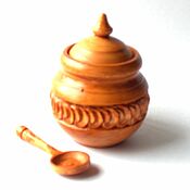 Посуда handmade. Livemaster - original item Wooden carved salt shaker with lid and spoon 