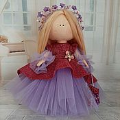 Текстильная интерьерная кукла в бирюзовом платьице