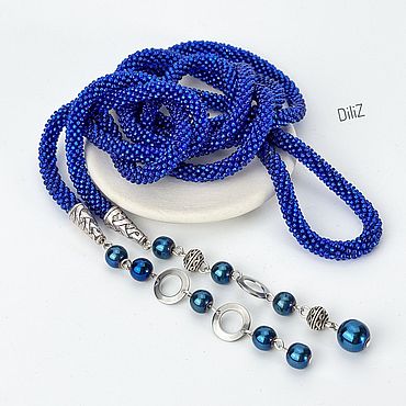 Украшения ручной работы. Ярмарка Мастеров - ручная работа Лариат из бисера с синим гематитом. Handmade.