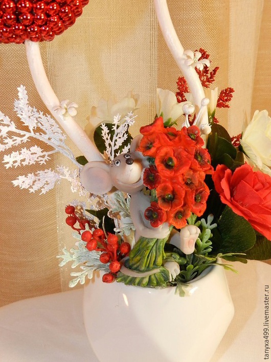 Купить Дерево счастья из бусин - ярко-красный, белый цвет, топиарий ...