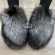Аксессуары handmade. Livemaster - original item Fluffy mittens made of black fox fur. Handmade.