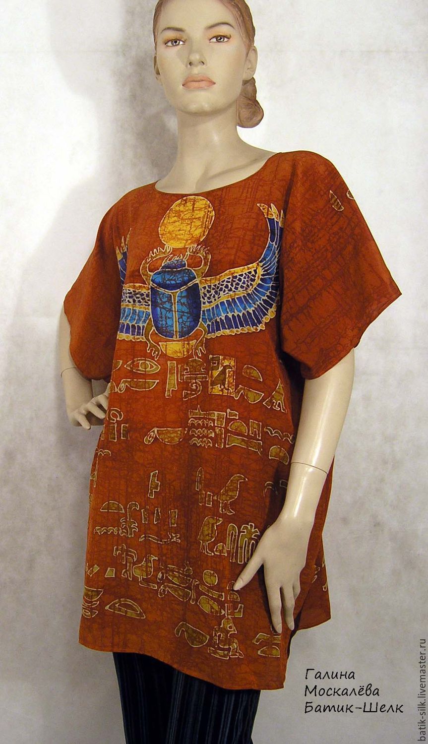Блузка шелк Батик"Египет"Туника 100%шелк ручная роспись в интернет ...