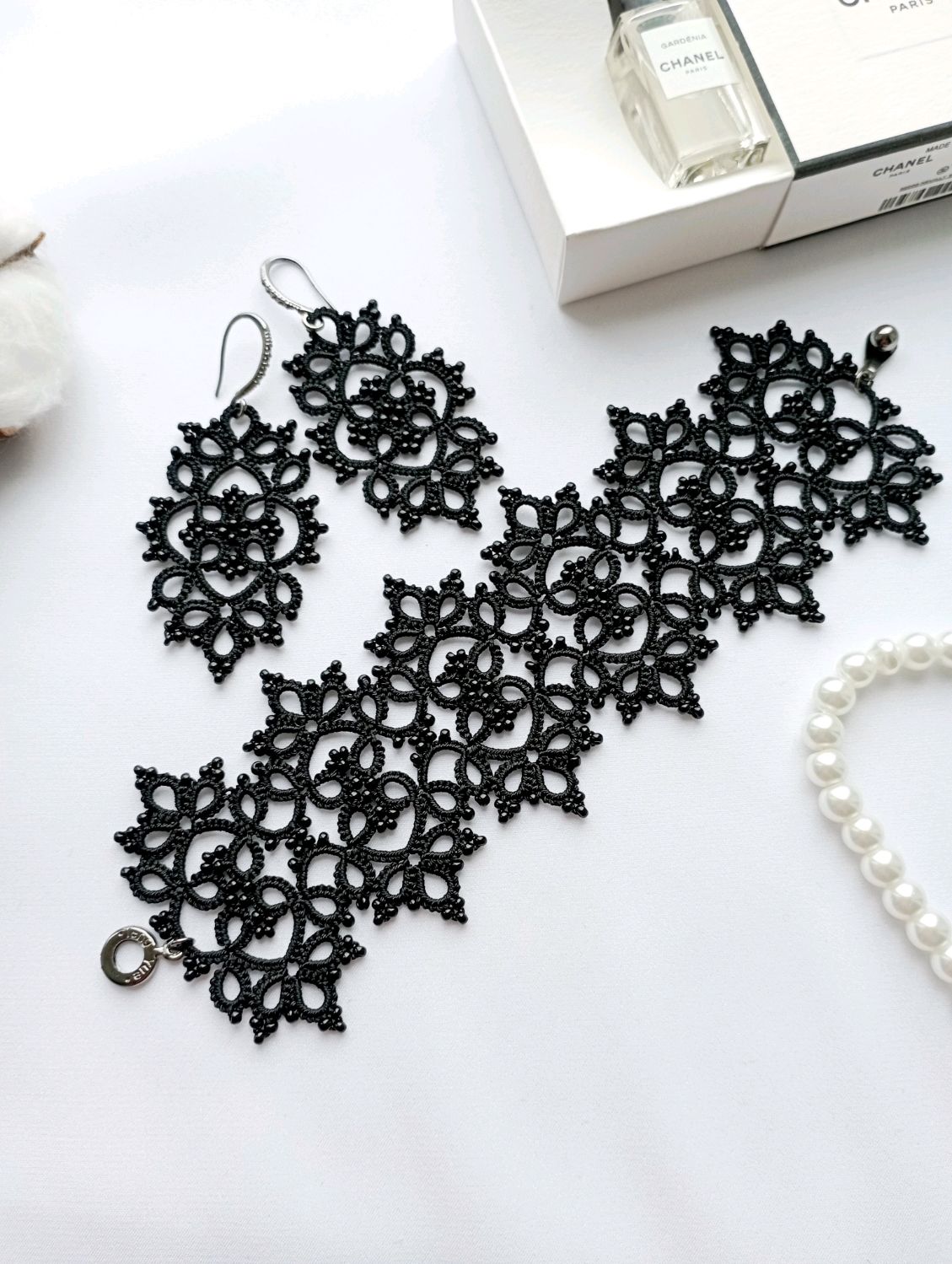 Черный кружевной комплект "Клевер" фриволите купить в интернет-магазине Ярмарка Мастеров по цене 1800 ₽ – WVITARU, Комплекты украшений, Брянск - доставка по России
