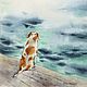 The Ocean. Painting in watercolor (the dog, red, turquoise, blue). Pictures. Watercolour Painting Mamabelle art. Online shopping on My Livemaster.  Фото №2