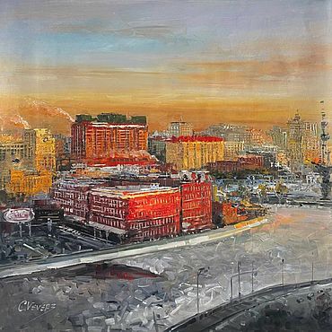 Картины: Рассветная Москва. Красный Октябрь. . Картины и панно ручной работы - Ярмарка Мастеров Картины и панно ручной работы. Ярмарка Мастеров - ручная работа Картины: Рассветная Москва. Красный Октябрь. Handmade.