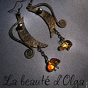 Медный браслет с янтарем  и жемчугом-  ELIZABET