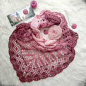 Rose Petals pink kid mohair shawl and brooch