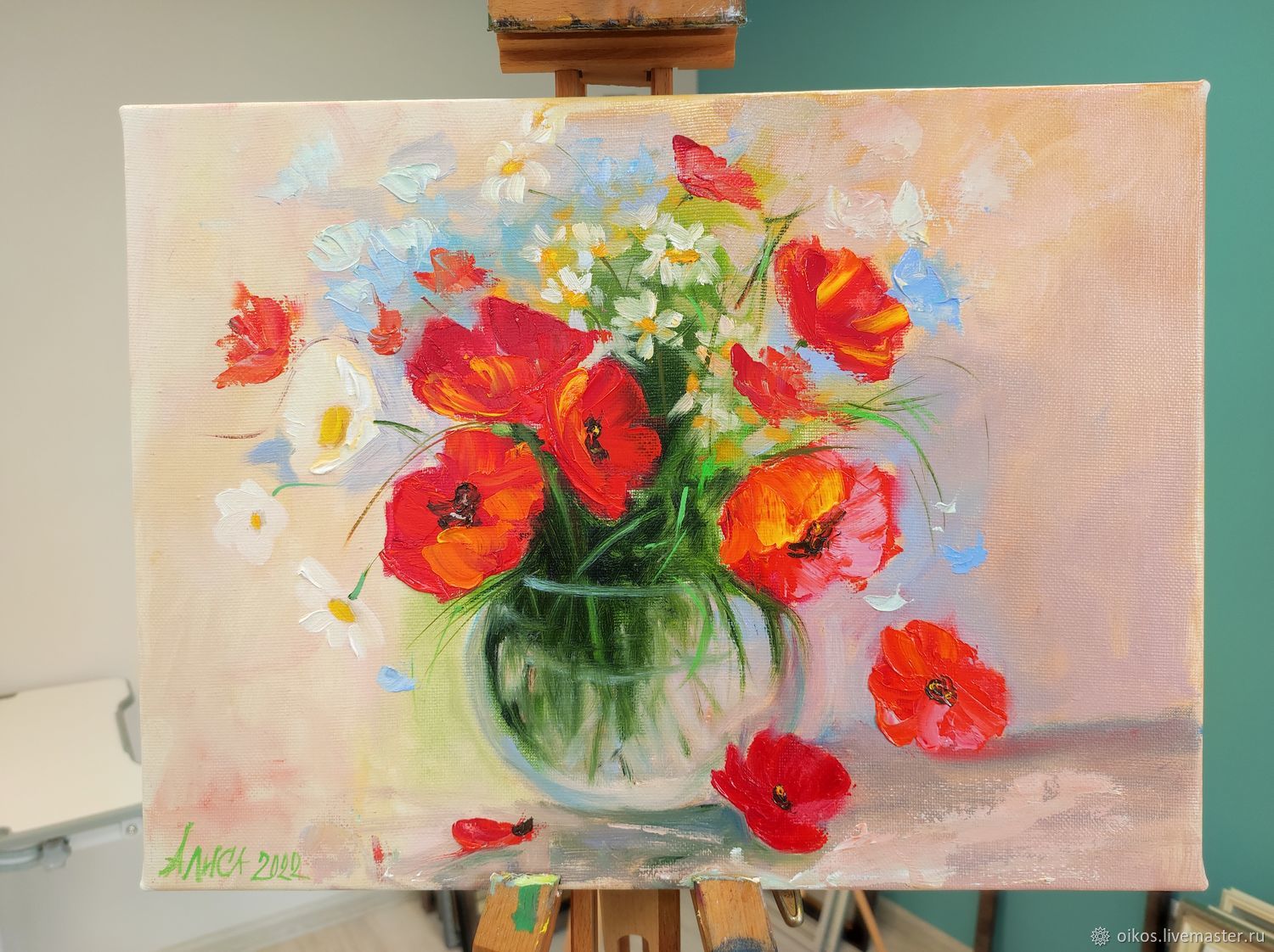 Painting with a bouquet of flowers in a vase canvas 30 by 40 cm, Pictures, St. Petersburg,  Фото №1