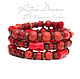 Bracelet made of red coral and coconut, light and pleasant to the touch, with wire, with memory, without fasteners.
