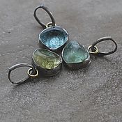 Poussette earrings with tourmaline sections, silver and gold