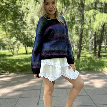 Одежда ручной работы. Ярмарка Мастеров - ручная работа Джемпер женский,с длинным рукавом,мохеровый,в полоску. Handmade.