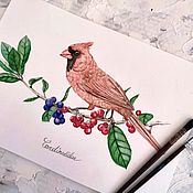 Картины и панно handmade. Livemaster - original item Bird watercolor red cardinal. Handmade.