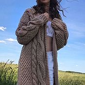 Одежда handmade. Livemaster - original item cardigans: Knitted cardigan with oversize braids in beige color to order. Handmade.