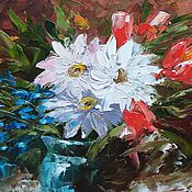 Картины и панно handmade. Livemaster - original item Painting Flowers in a blue vase! chamomile oil. Handmade.