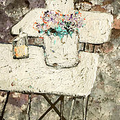 Картины и панно ручной работы. Ярмарка Мастеров - ручная работа Picture Two tables (white, lilac, gray). Handmade.