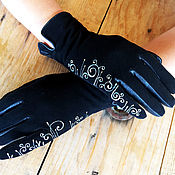 Аксессуары handmade. Livemaster - original item Black women leather gloves.Unique design Size 8. Handmade.