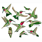 Материалы для творчества handmade. Livemaster - original item Embroidery applique patch bird green Hummingbird stripe clothing. Handmade.