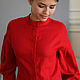 Linen dress with a stand-up collar in red. Dresses. molinialife. My Livemaster. Фото №6
