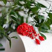 Украшения handmade. Livemaster - original item Small Red Flower Cluster Earrings Handmade. Handmade.