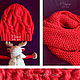 Set Knitted Red Calla, knitted hat, knitted scarf, Headwear Sets, Minsk,  Фото №1