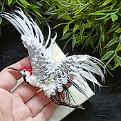 Украшения handmade. Livemaster - original item Brooch-pin in the form of birds Cranes. A beaded brooch. Handmade.