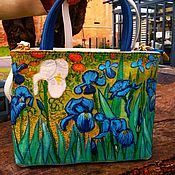 Сумки и аксессуары handmade. Livemaster - original item Copy of Ван Гог. Кожаная зеленая сумка женская "Ирисы". Handmade.