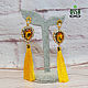Pendientes de pincel manual de bordado amarillo oro Gold sun. Tassel earrings. Fabulous decoration (shpigajewelry). Интернет-магазин Ярмарка Мастеров.  Фото №2